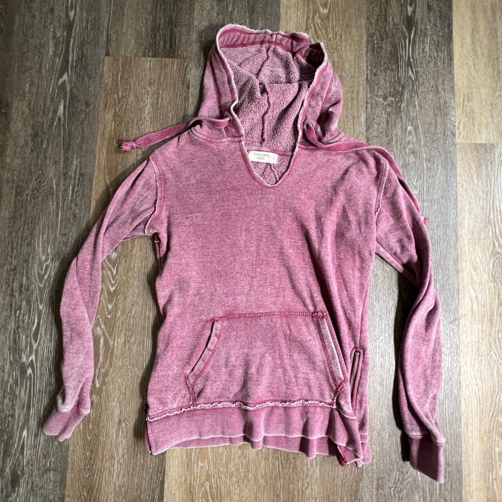 Ocean Drive Hoodie Womens XS Pink Mineral Wash‎ Raw Edge Side Zip Pullover
